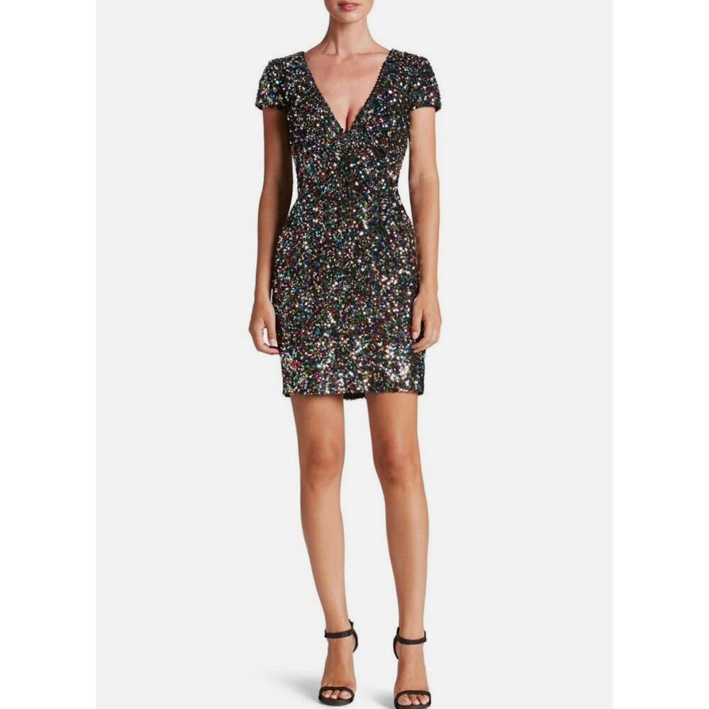 Dress the Population Small Zoe Sequins Mini Dress Party Homecoming Multicolor